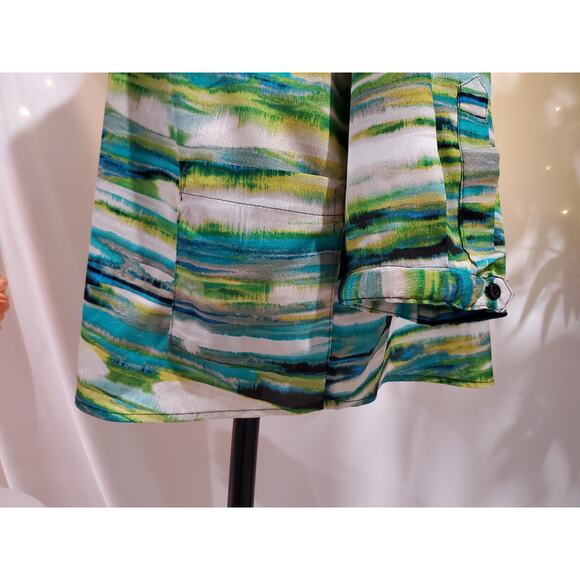 Calvin Klein Abstract Stripe Button Up Split Neck Blouse Womens Plus Size 2X Top - Picture 6 of 9